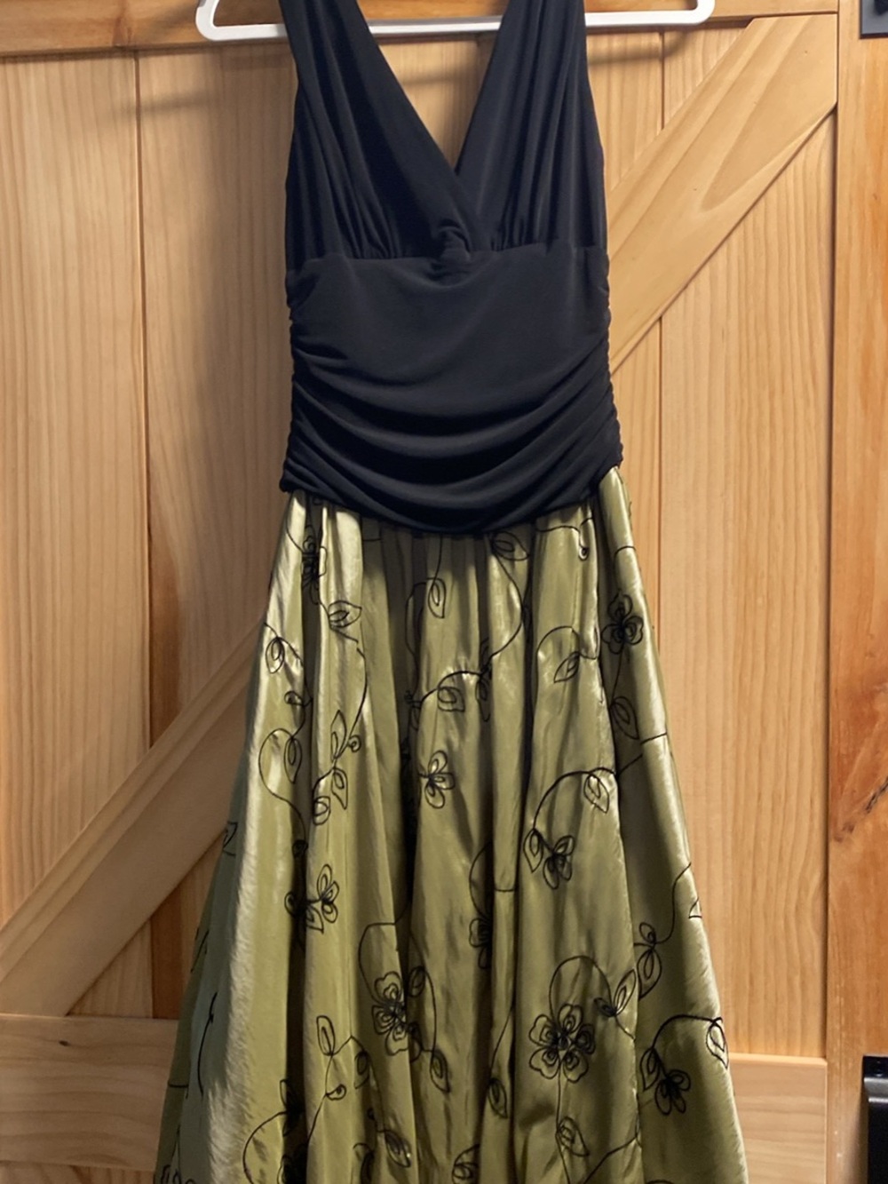 Black Bodice with Olive Floral A-Line Skirt